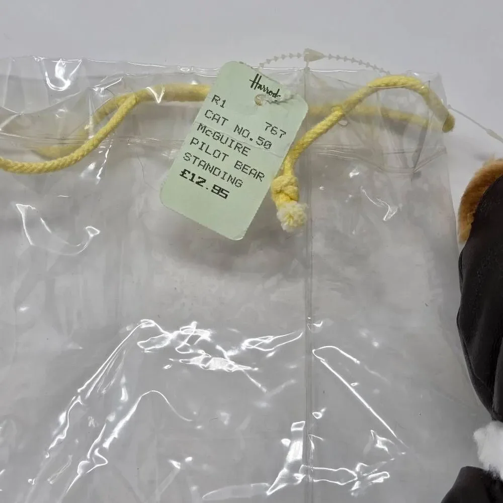 HARRODS AVIATOR MCGUIRE PILOT BEAR IN FAUX LEATHER BOMBER JACKET HAT & SCARF